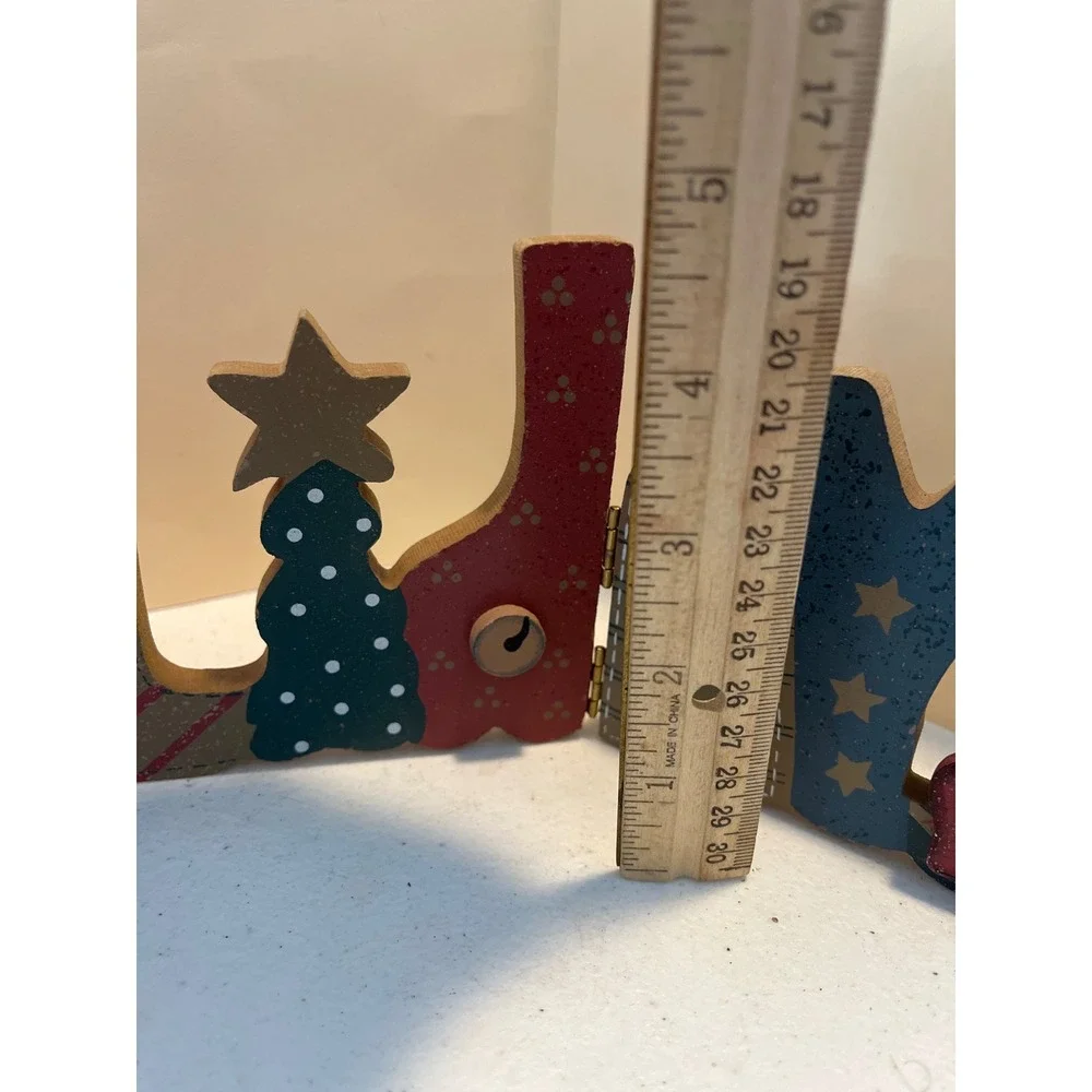 Rustic Wooden Holidays Folding Tabletop Sign Christmas Decor Snowman Tree 12in